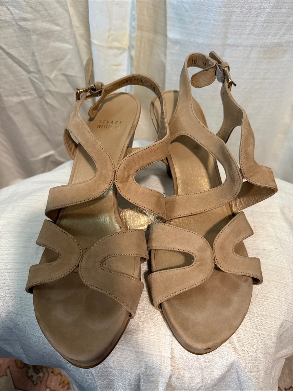 Stuart Weitzman Taupe Suede Strappy Slingback Sandals